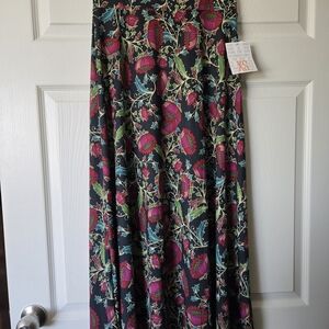 LuLaRoe Black Maxi Skirt with Pink and Green Floral Design